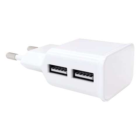 Зарядное устройство сетевое (220 В) RED LINE NT-2A, 2 порта USB, выходной ток 2,1 А, белое, УТ000009405