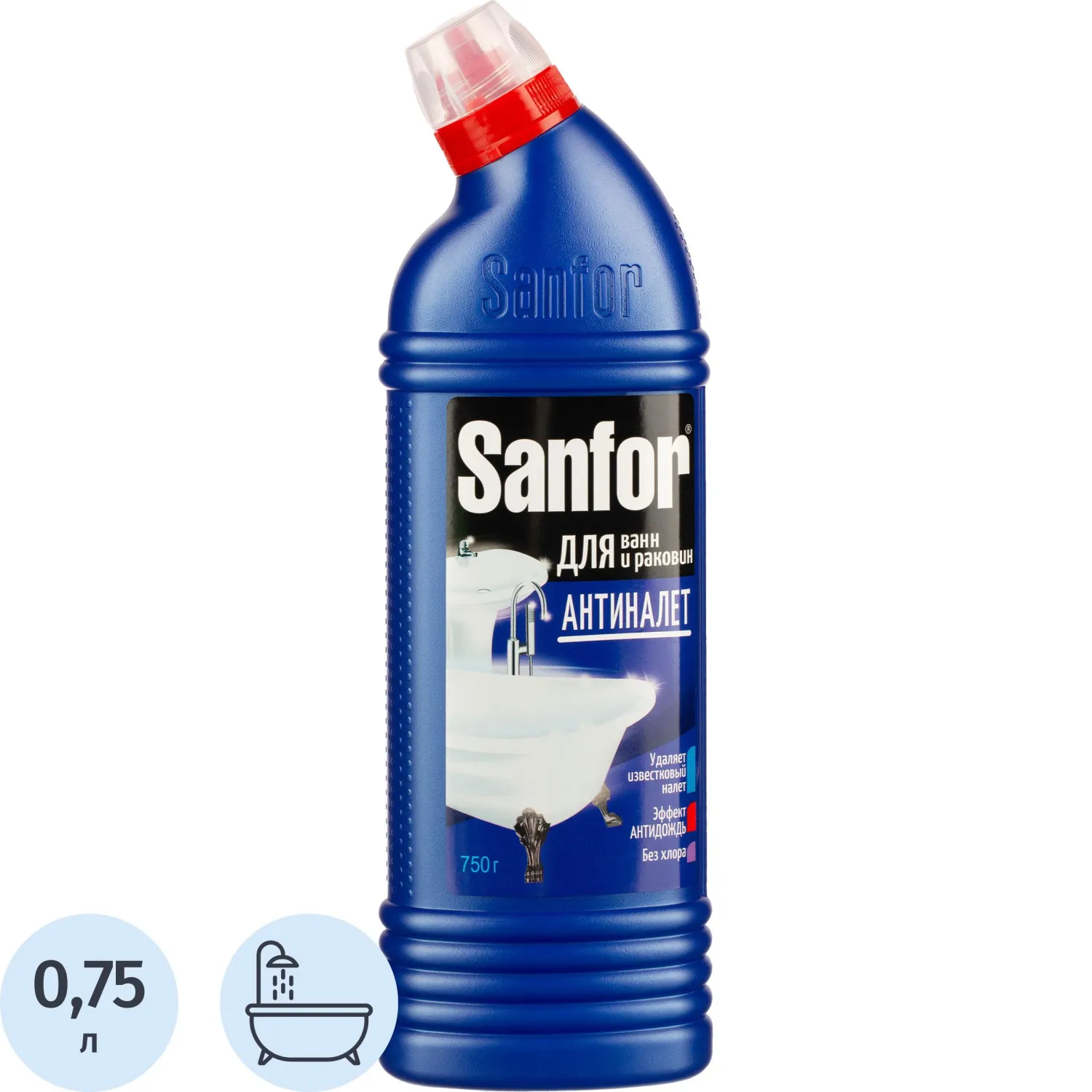 Средство для сантехники Sanfor для ванн лимонная свежесть 750 гр, 1640740К