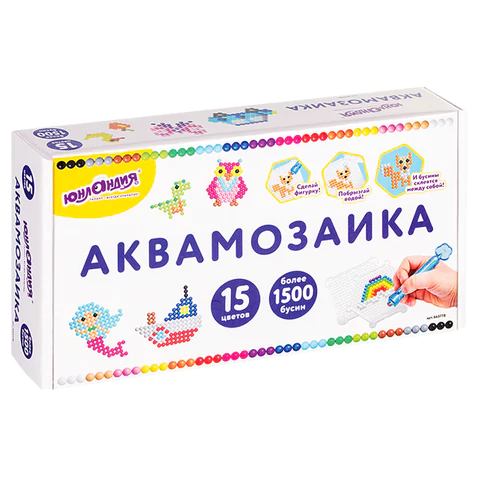Аквамозаика, 15 цветов, 1500 бусин, в колорбоксе, ЮНЛАНДИЯ, 663778