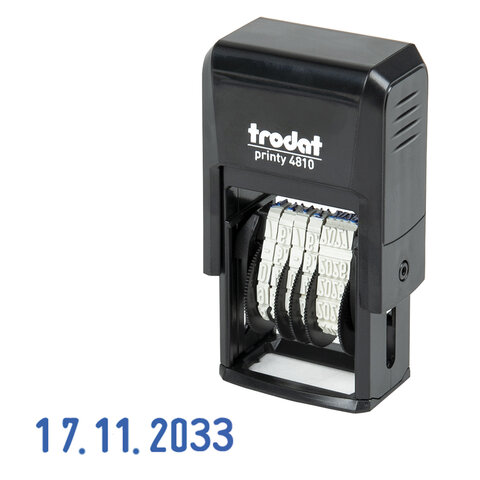 Датер-мини, месяц ЦИФРАМИ, ДЛЯ БАНКА, оттиск 20х3,8 мм, синий,TRODAT 4810 P4, корпус черный, подушка, 82499