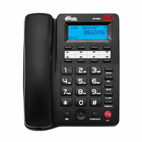 Телефон RITMIX RT-550 black, АОН, спикерфон, память 100 номеров, тональный / импульсный режим, черный, 80001483