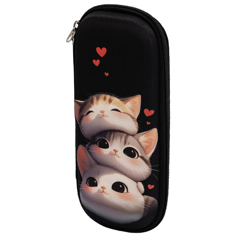 Пенал ЮНЛАНДИЯ, 1 отделение, карман, полиэстер / EVA, 22х10х5 см, "Fluffy cats", 274556