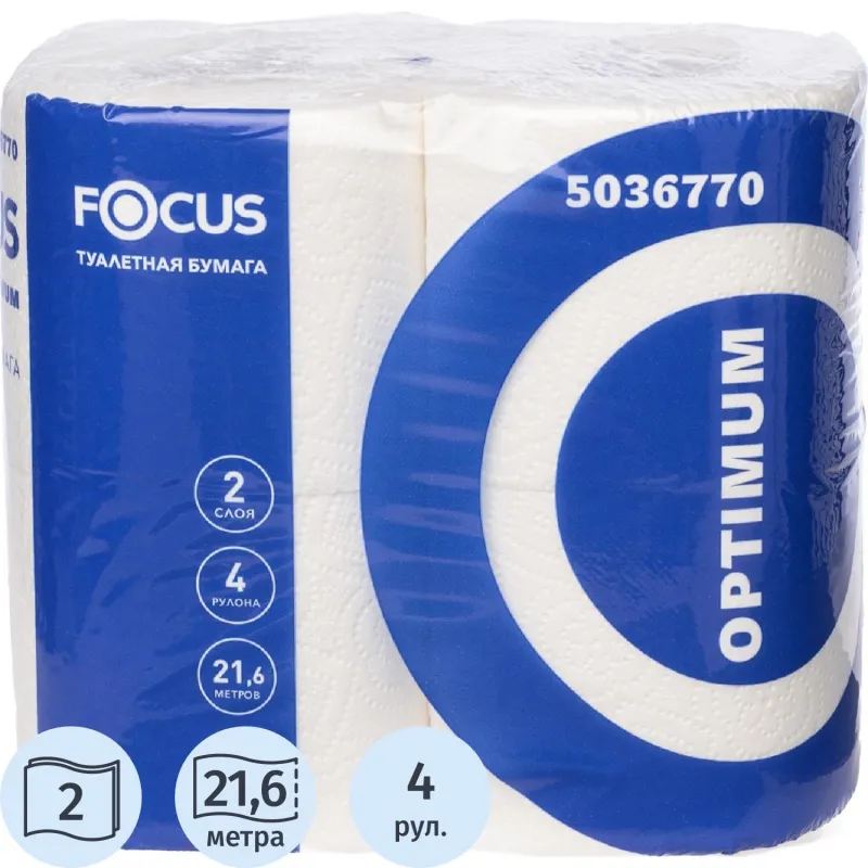 Бумага туалетная Focus Optimum 2сл белая 22м 180л 4рул/уп_5036770/50202215, 1418098К