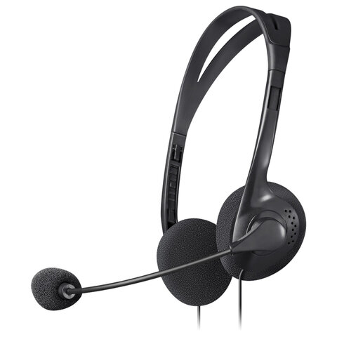 Наушники с микрофоном (гарнитура) DEFENDER AURA-102, проводные, 1,55 м, с оголовьем, черные, 63102