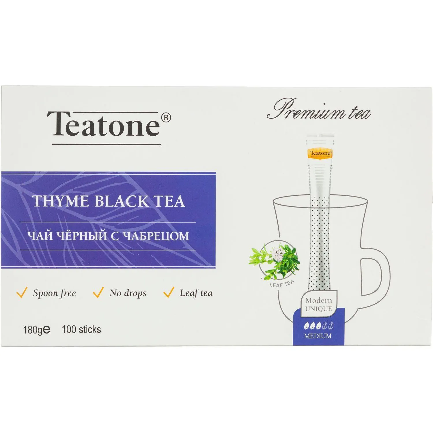 Чай Аромат чабреца TEATONE черный в металл.стике, 100шт/уп. 198, 1291422К