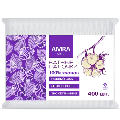 Ватные палочки 400 шт., AMRA, пакет, 1264