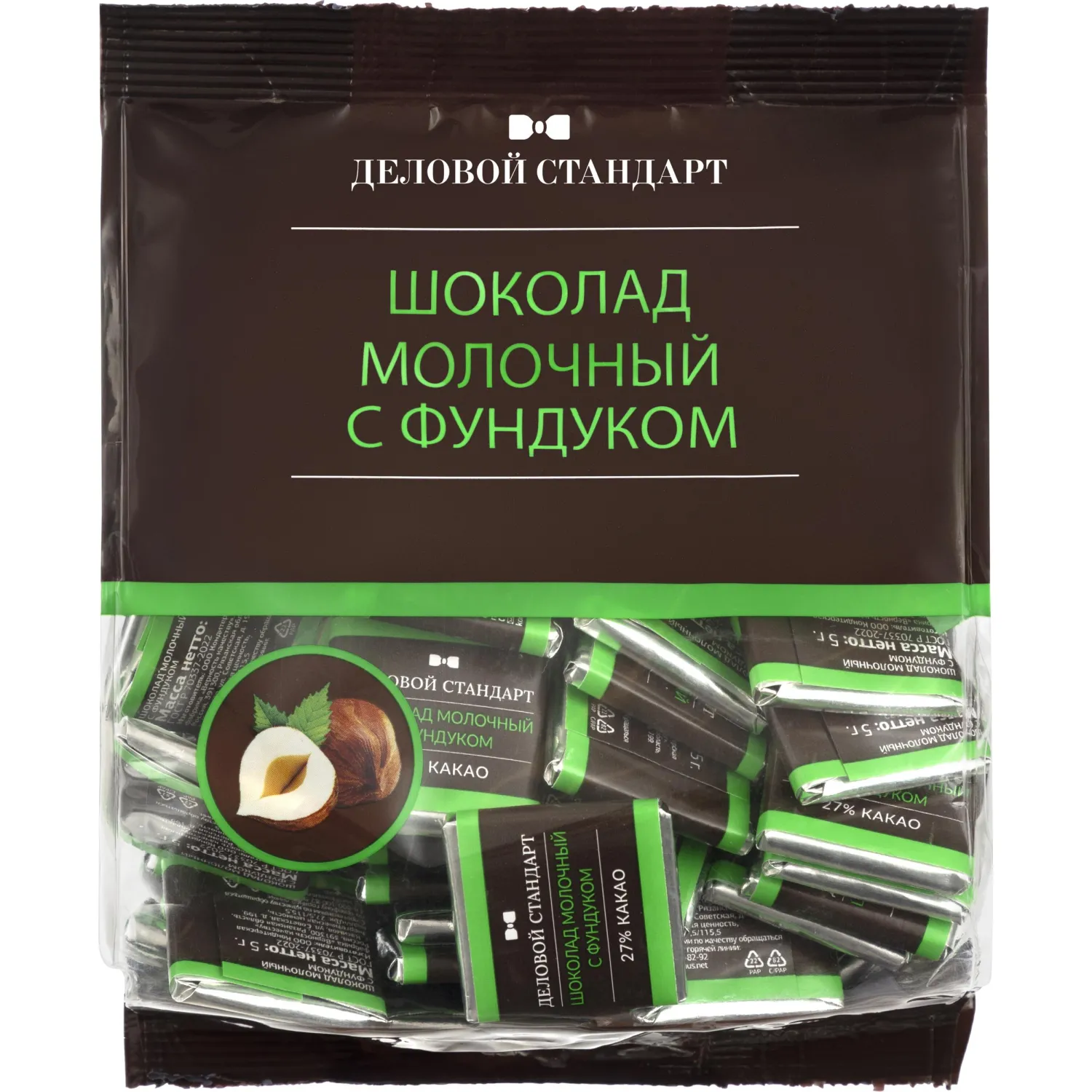Шоколад порционный Деловой Стандарт молочный с фундуком, 5гx80шт, 400г, 1439419К