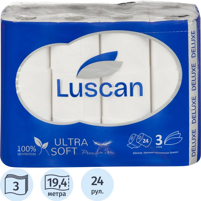Бумага туалетная Luscan Делюкс 3сл бел цел 19,37м 155л 24рул/уп, 865672К