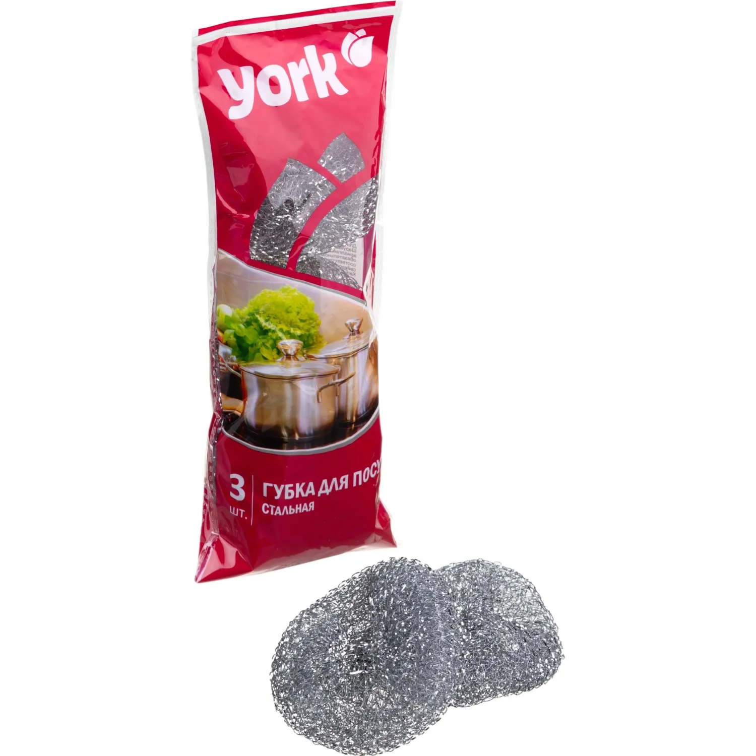 Губка-мочалка YORK из нерж.стали 3шт/уп, 739684К