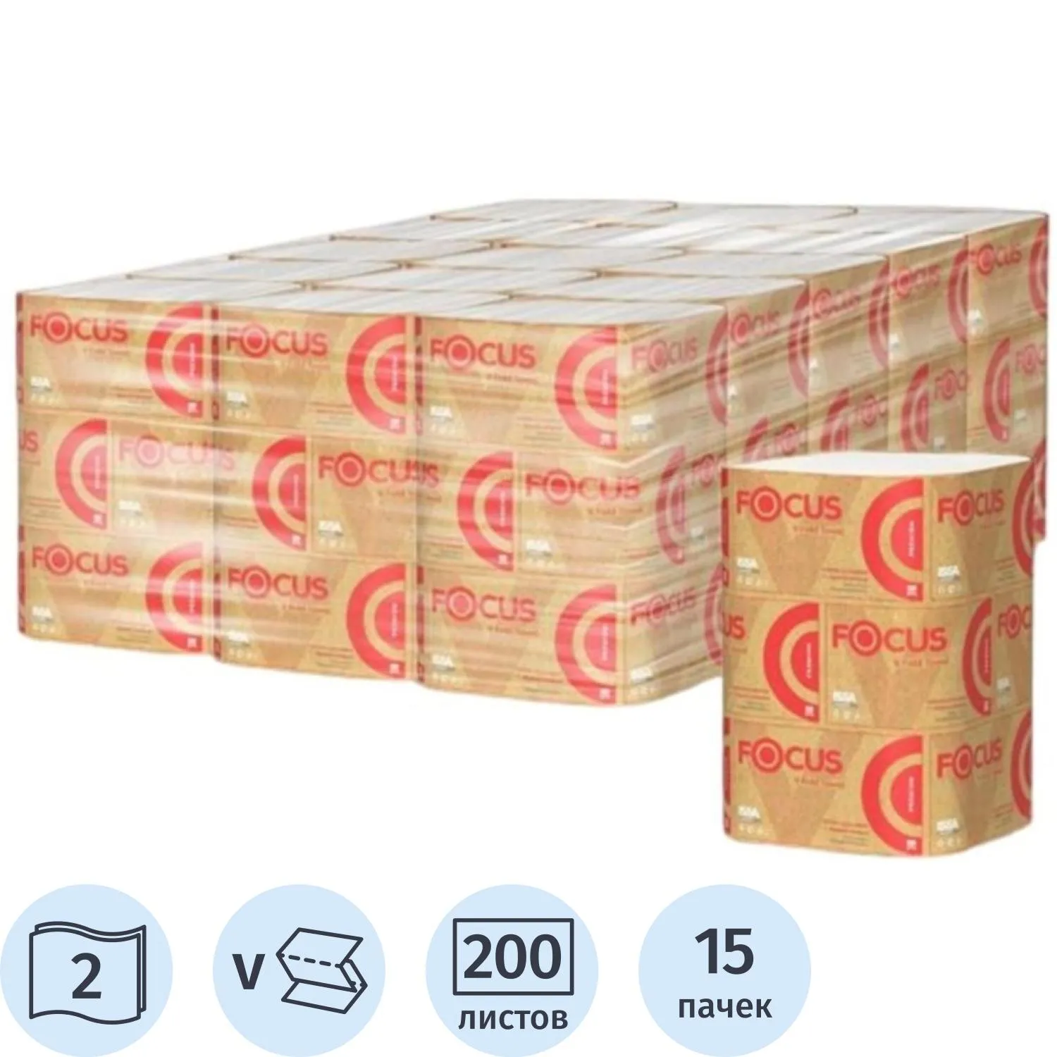 Полотенца бумажные д/дисп FocusPremium2сл 200л15пач/уп_5083739/50202900_п/э, 1769752К