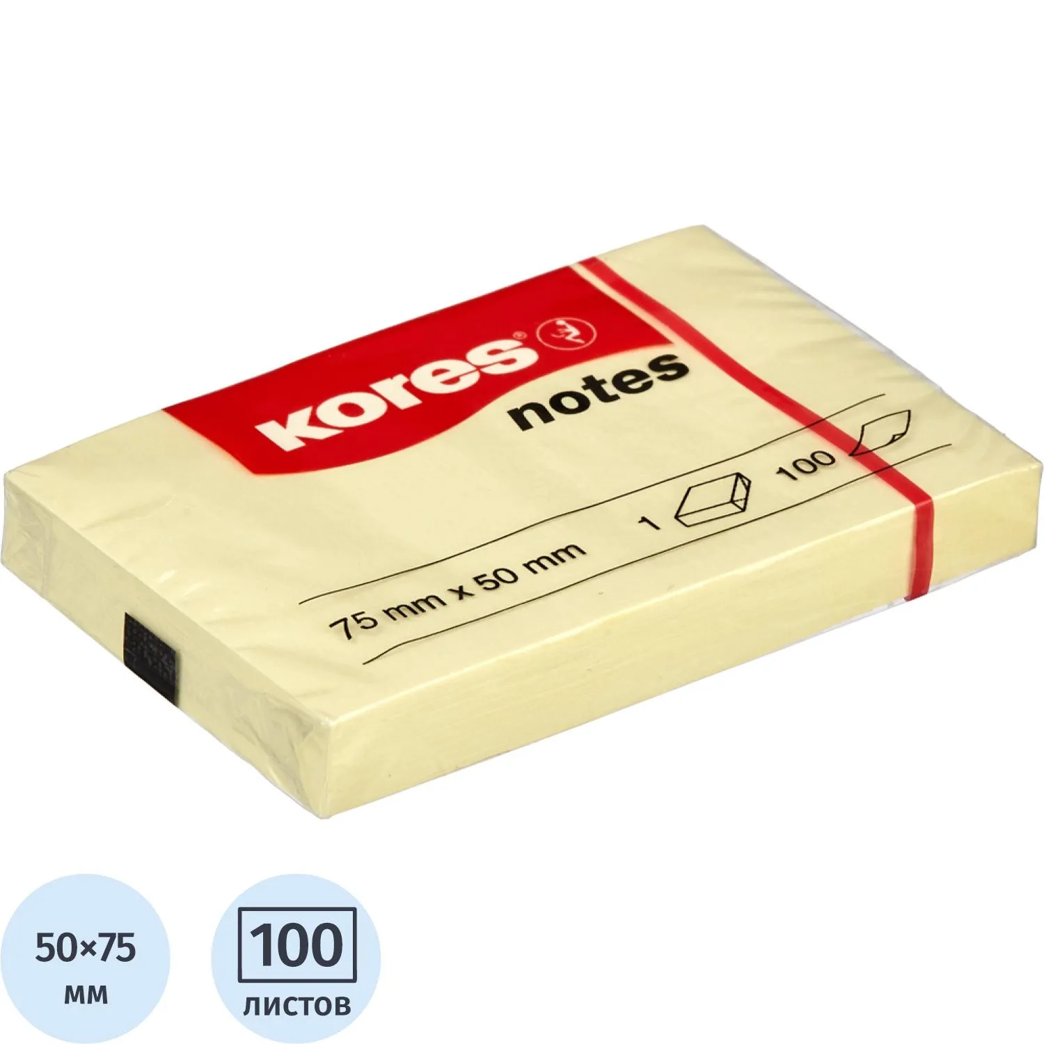 Стикеры Kores бум.для зам. 75х50 желтая 100л. '46057, 56395К