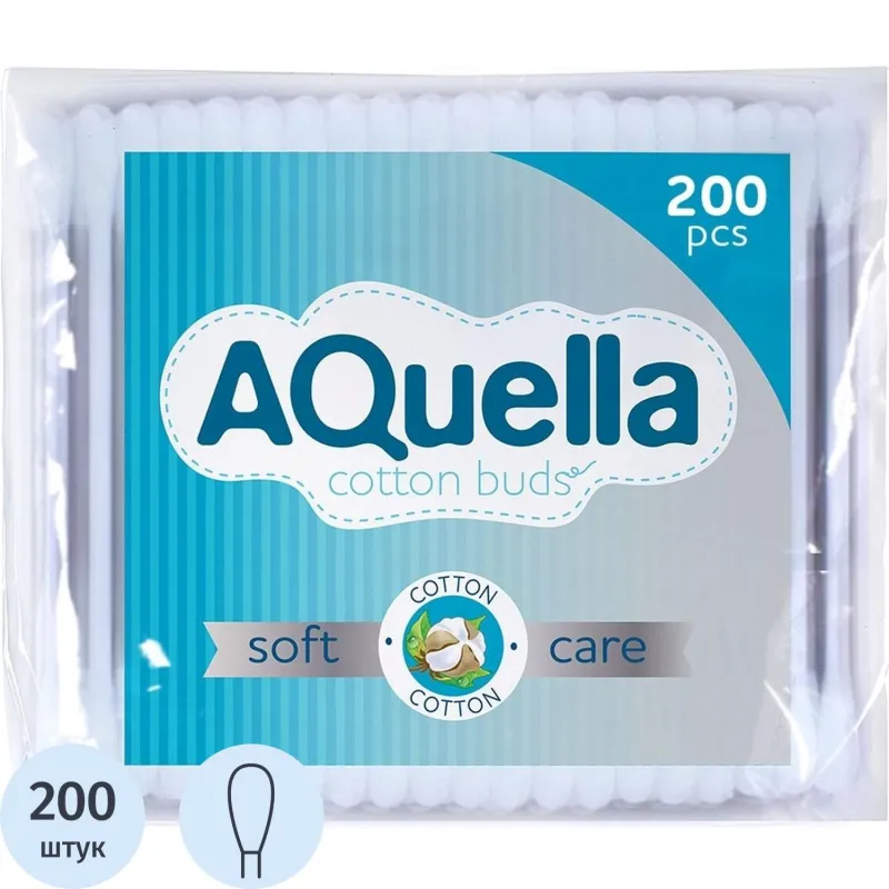 Палочки ватные AQUELLA КК/48 п/э 200шт/уп, 2013692К