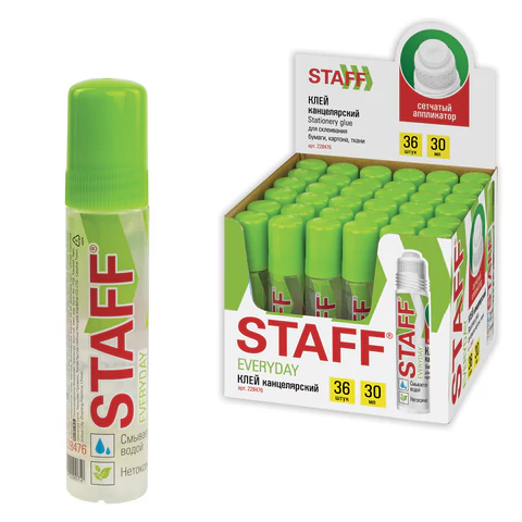 Клей канцелярский STAFF EVERYDAY 30 мл, сетчатый аппликатор, 228476