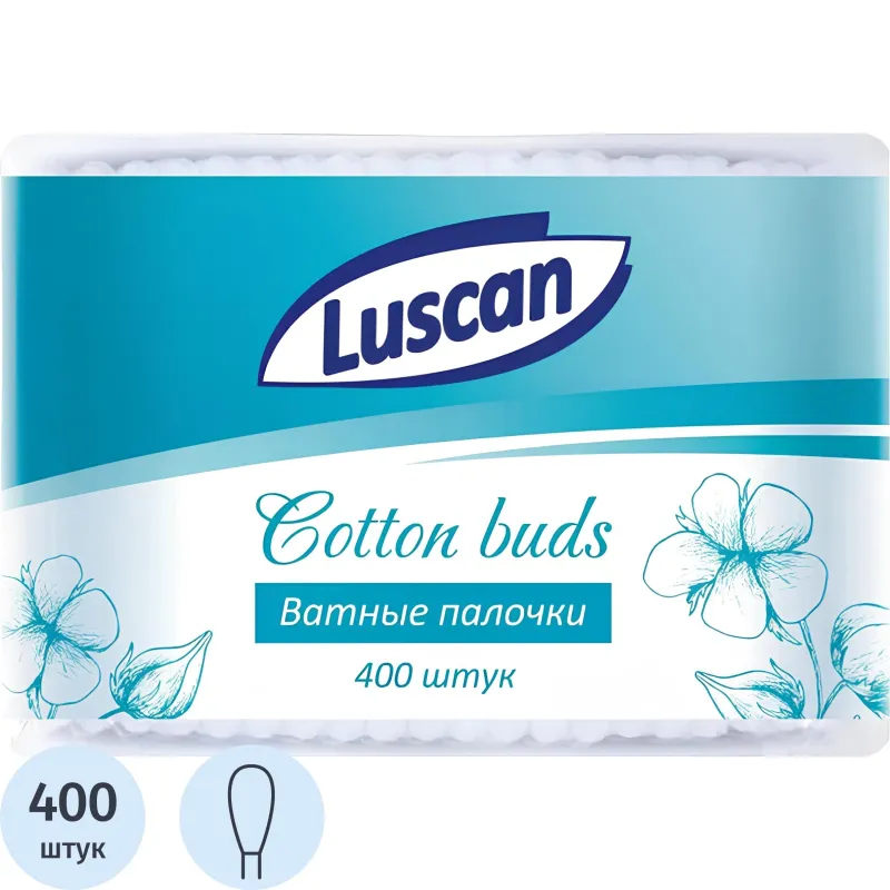 Палочки ватные Luscan п/э пакет 400шт/уп, 1624326К