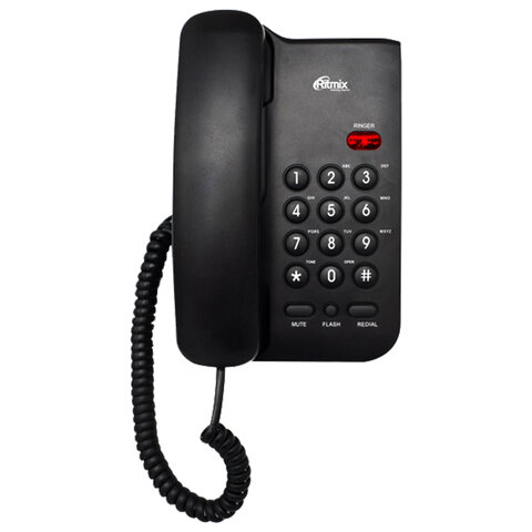 Телефон RITMIX RT-311 black, световая индикация звонка, тональный / импульсный режим, повтор, черный, 80002231