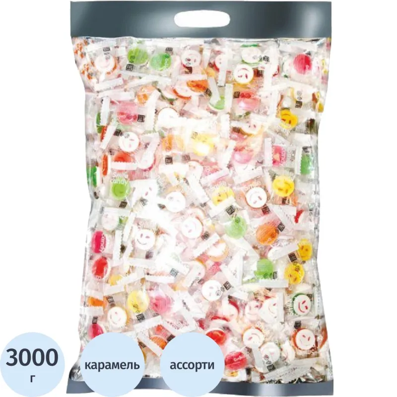 Карамель Smile Candy Микс (лимон, клуб.,манго, арбуз) 3кг/уп, 1867314К