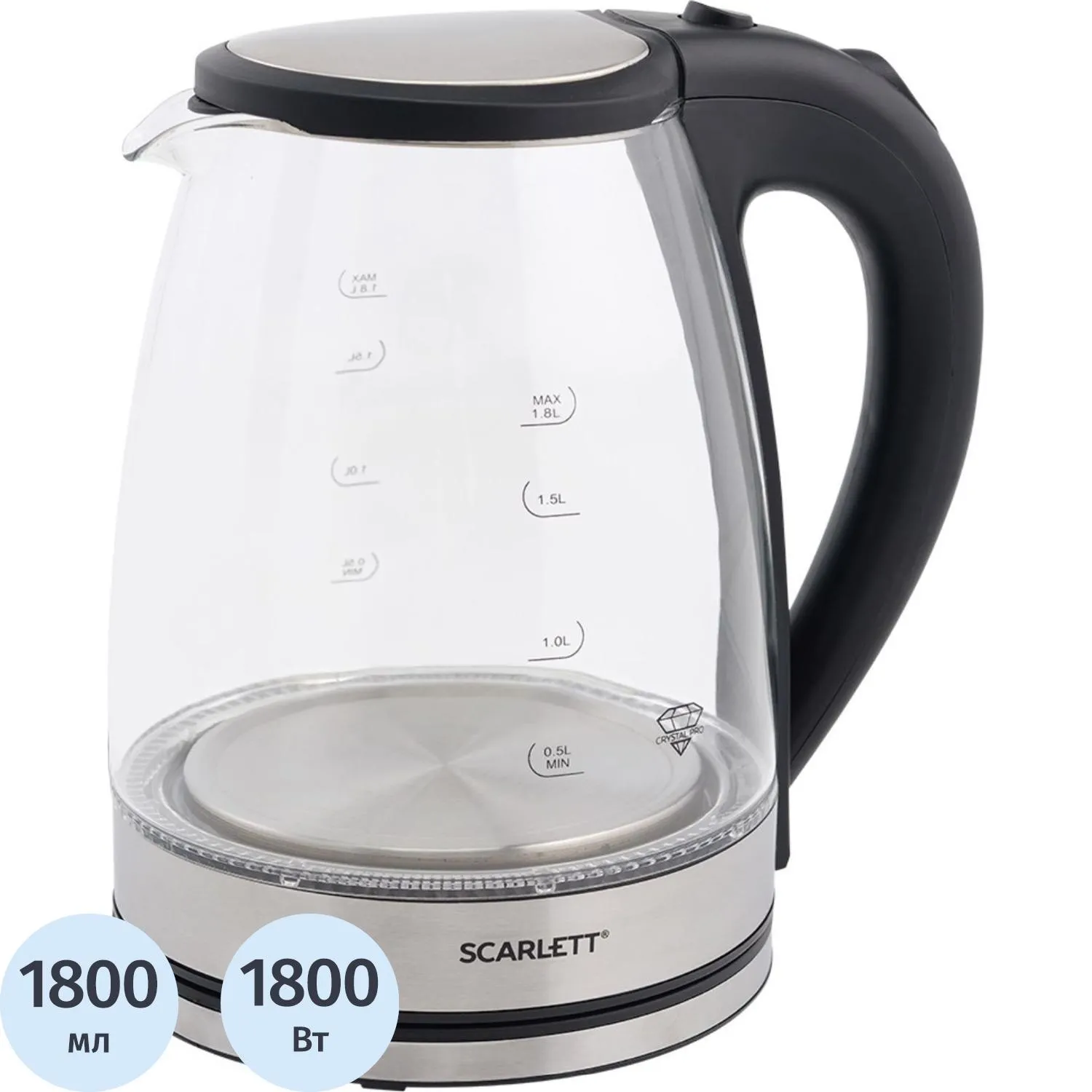 Чайник Scarlett SC-EK27G35, 1800Вт, 1.8л, стекло/сталь, 1954800К