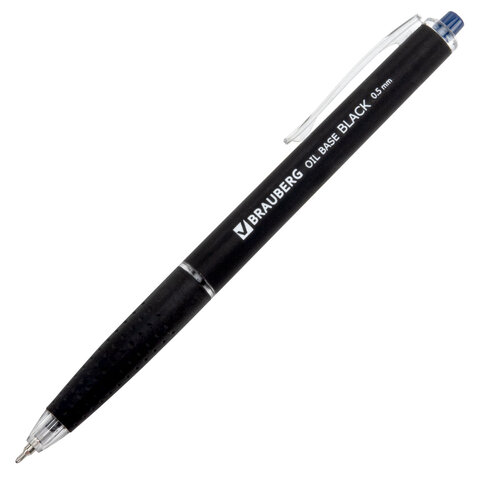 Ручка шариковая автоматическая BRAUBERG "OIL-BASE BLACK", СИНЯЯ, пишущий узел 0,5 мм, линия письма 0,35 мм, 144499
