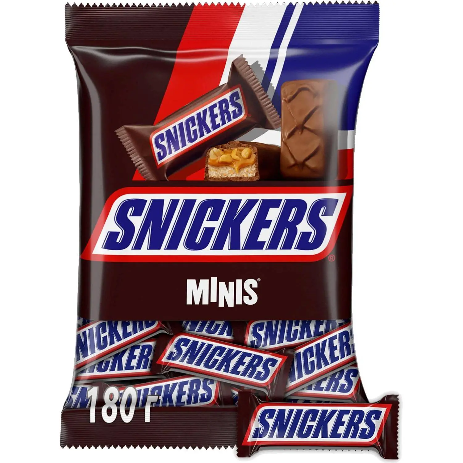 Шоколадный батончик Snickers Minis с карамелью, арахис и нугой, пакет, 180г, 504598К