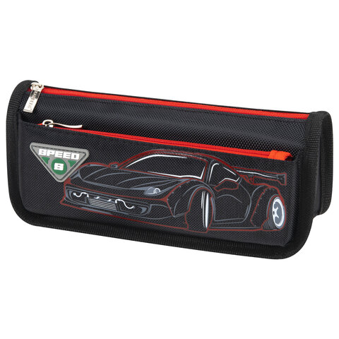 Пенал мягкий BRAUBERG, 2 отделения, полиэстер, "Speed car", черный, 21х6х9 см, 270273