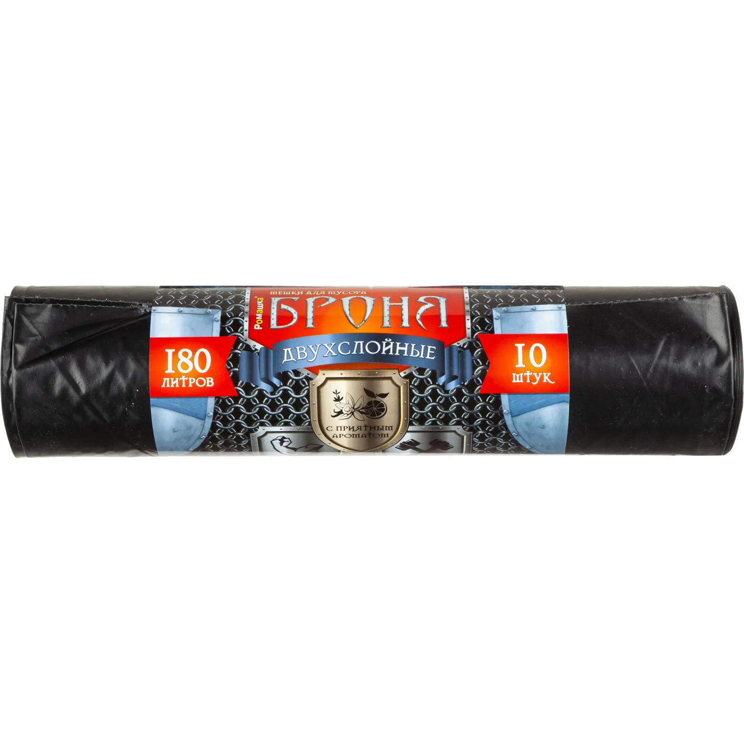 Мешки для мусора ПВД 180л 60мкм 10шт/рул черн 90х110см Броня, 1341829К