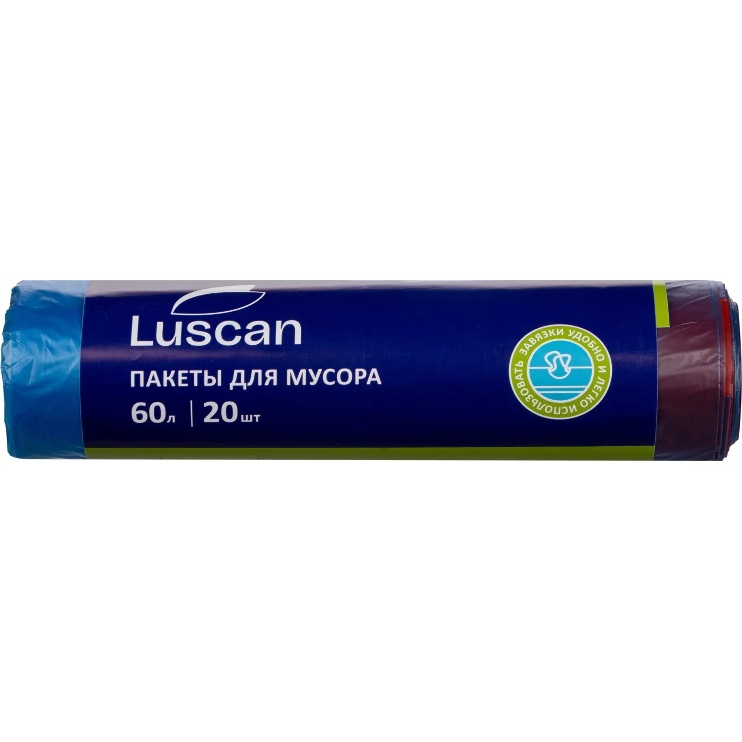 Мешки для мусора ПНД 60л 30мкм 20шт/рул синие 60x70см Luscan с завязками, 1609662К