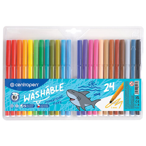 Фломастеры 24 ЦВЕТА CENTROPEN "Washable", смываемые, вентилируемый колпачок, 7790/24TP, 777902485