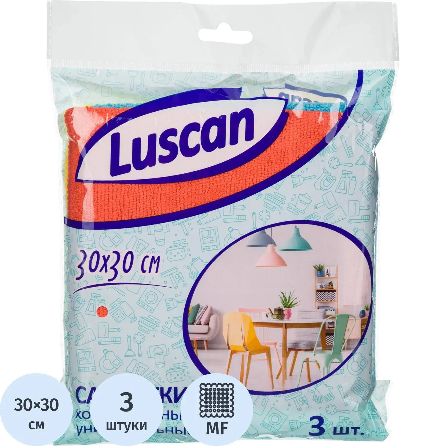 Салфетки хозяйственные Luscan из микрофибры универс 300г/м2 30х30см 3шт/уп, 1604409К