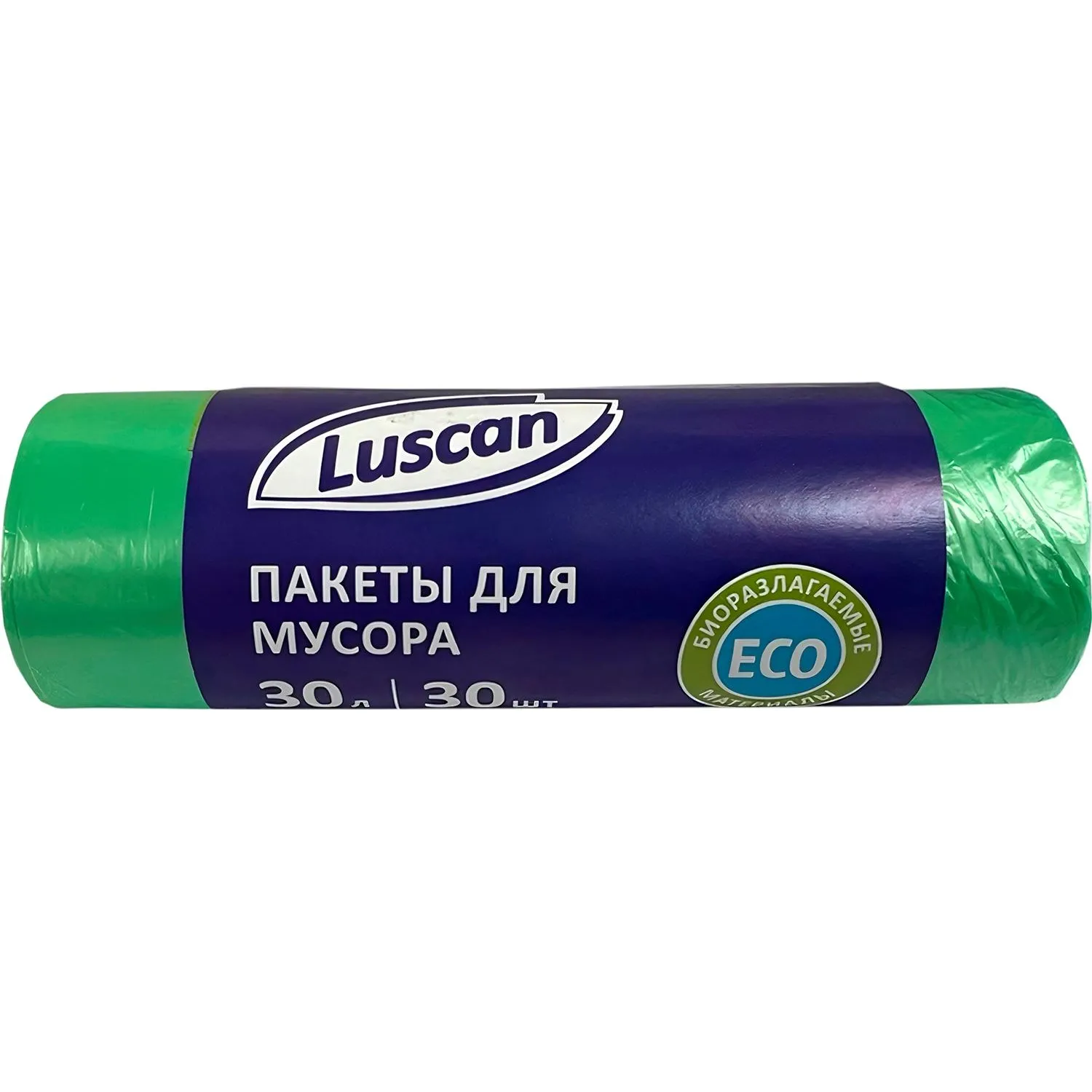 Мешки для мусора ПНД 30л 10мкм 30 шт/рул зеленые 50x60см Luscan Bio_ВКрНЧ, 1815571К