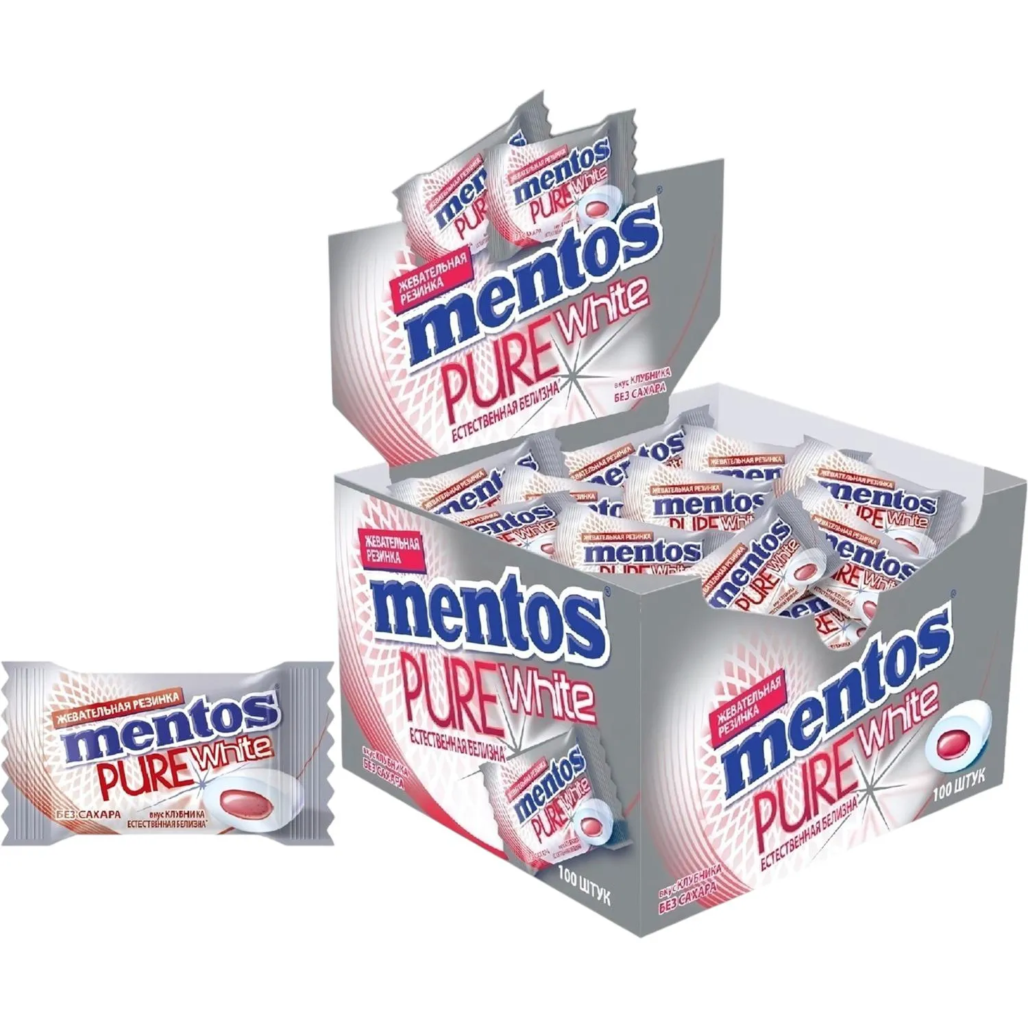 Жевательная резинка Mentos Mentos Pure White Клубника, 100 шт/уп, 1147513К