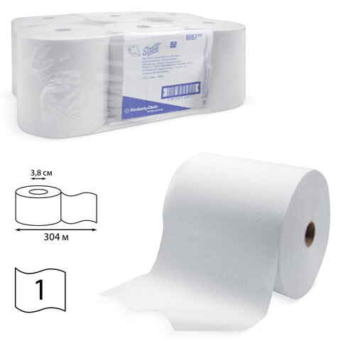 Полотенца бумажные рулонные KIMBERLY-CLARK Scott, КОМПЛЕКТ 6 шт., 304 м, белые, артикул 6667