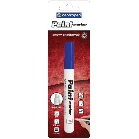 Маркер-краска лаковый (paint marker) СИНИЙ CENTROPEN, скошенный наконечник, 1-5 мм, 9100, 5 9100 9906