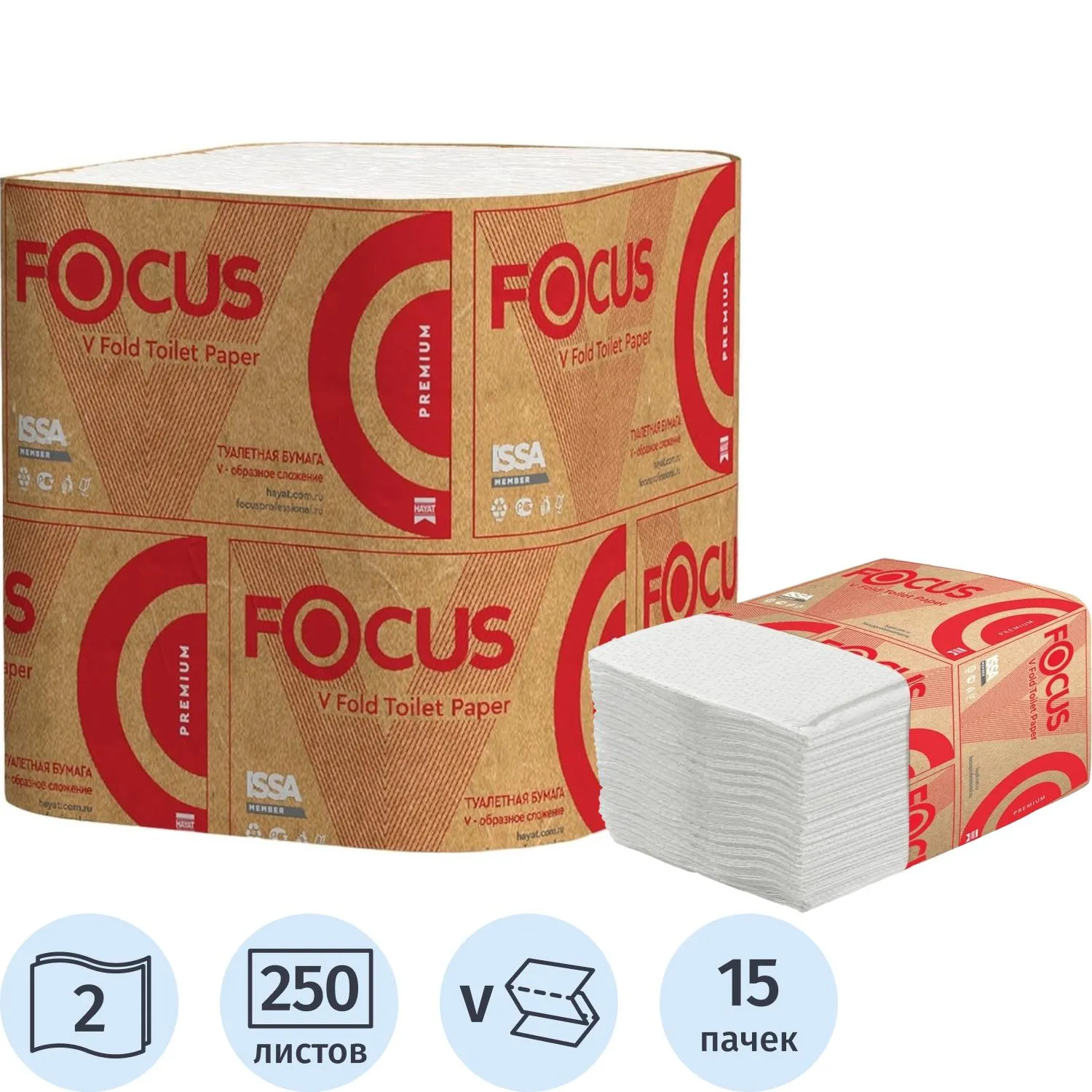 Бумага туалетная д/дисп Focus Premium 2сл 250л15пач/уп_5083735/50202898_п/э, 1769751К
