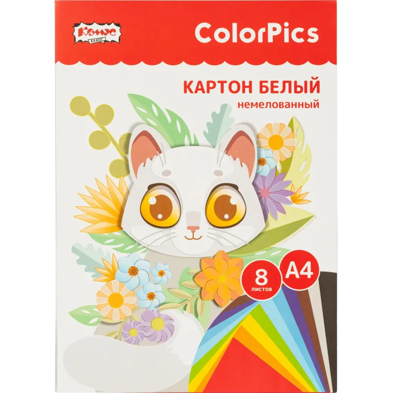 Картон белый  8л,А4 немелованный Комус Класс ColorPics в папке, 1695906К