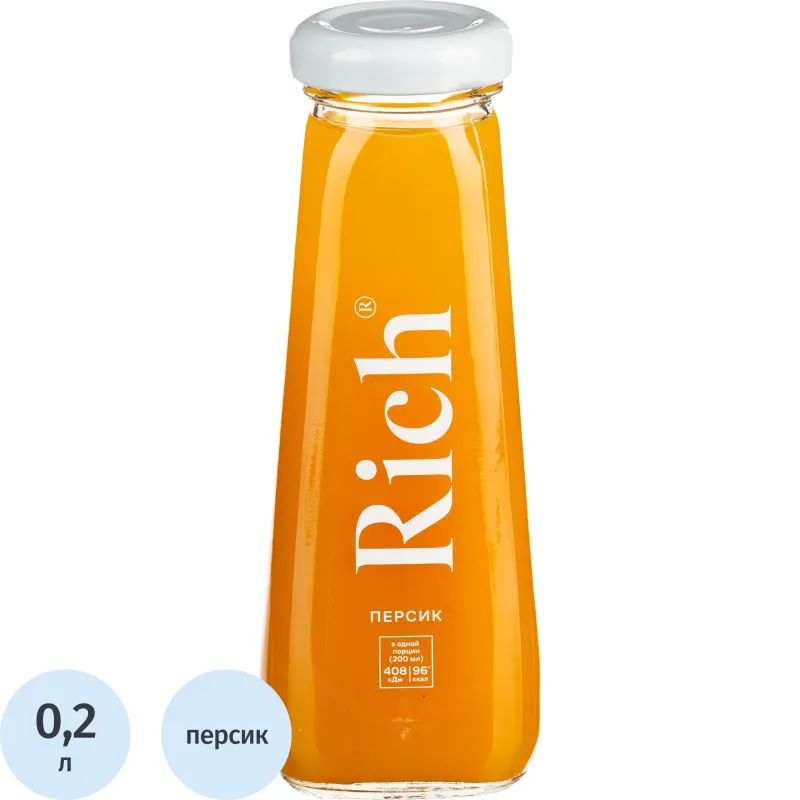 Нектар Rich Персик, стекло 0,2л, 2120345К