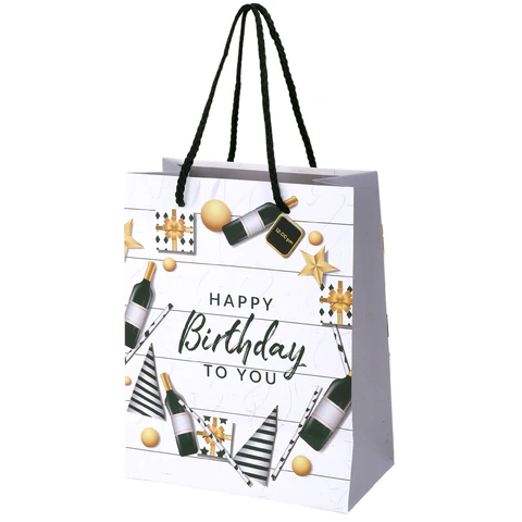 Пакет подарочный (1 штука) 18х10х23 см (M), "Happy Birthday", ассорти, глиттер, фольга, ЗОЛОТАЯ СКАЗКА, 700806