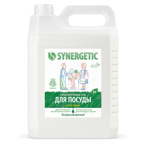Гель для мытья посуды антибактериальный 5 л, SYNERGETIC "Алоэ", канистра, 103503