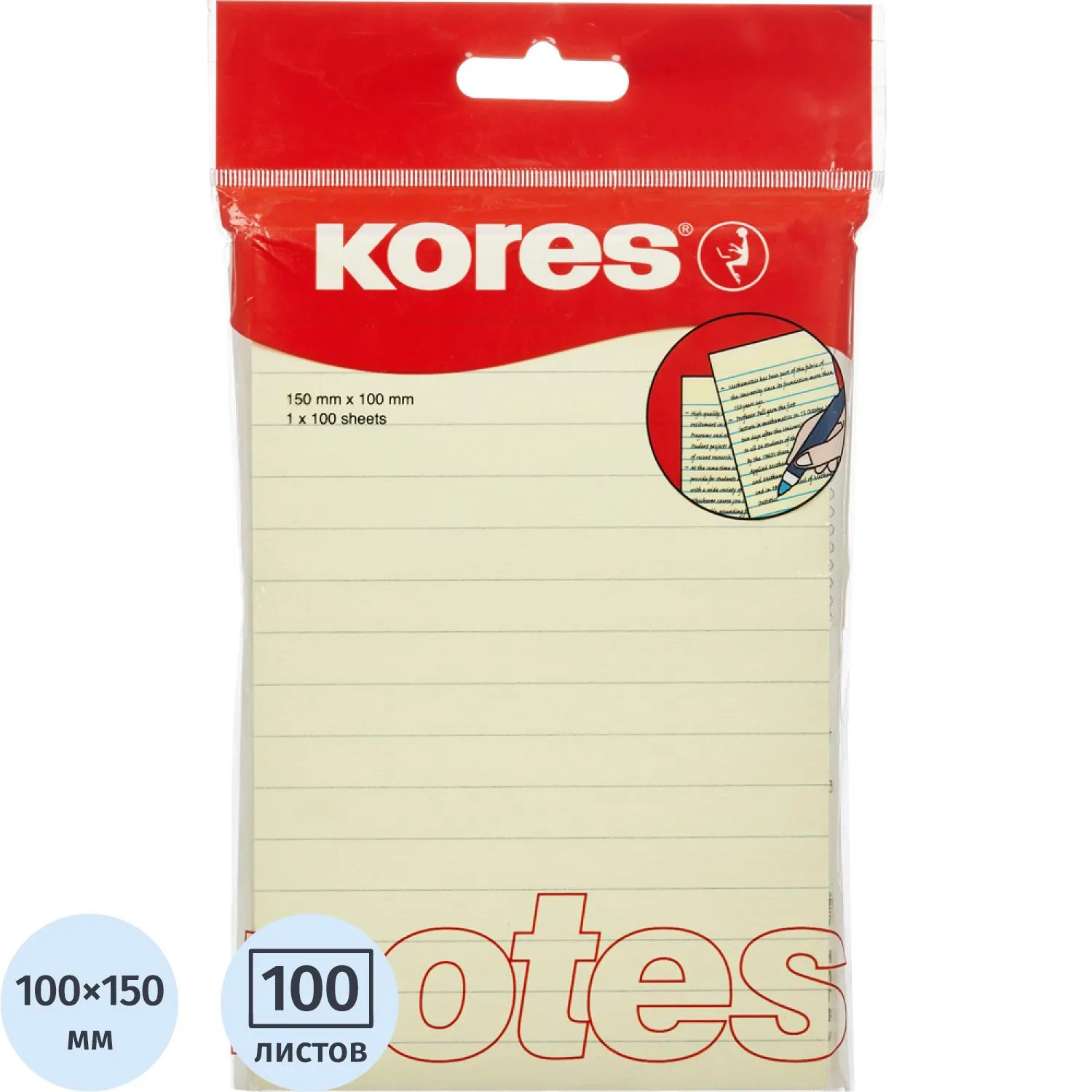 Стикеры Kores бум.для зам. 100х150 желтая 100л. линейка '46510, 96737К