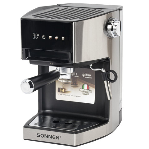 Кофеварка рожковая с дисплеем SONNEN CM-2066, ручной капучинатор, сенсор, 1 л, 950 Вт, 19 бар, 457882