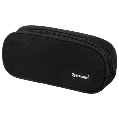 Пенал-косметичка BRAUBERG овальный, полиэстер, "Black", 22х9х5 см, 229271
