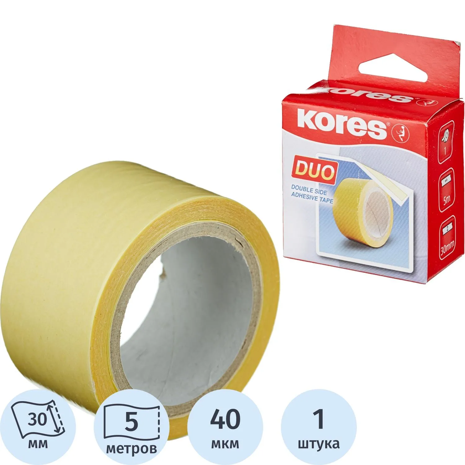 Клейкая лента канцелярская KORES двусторонняя 30х5 55530, 170372К