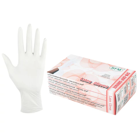 Перчатки латексные смотровые SFM Grip-Surface/ L 254 SC, Германия, 50 пар (100 штук), размер 7-8, М (средний)