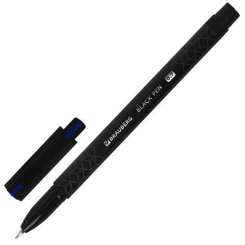 Ручка шариковая масляная BRAUBERG "BLACK PEN", СИНЯЯ, игольчатый узел 0,7 мм, линия письма 0,35 мм, 144325