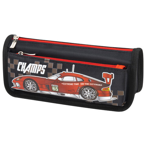 Пенал мягкий BRAUBERG, 2 отделения, полиэстер, "Car champion", черный, 21х6х9 см, 228982