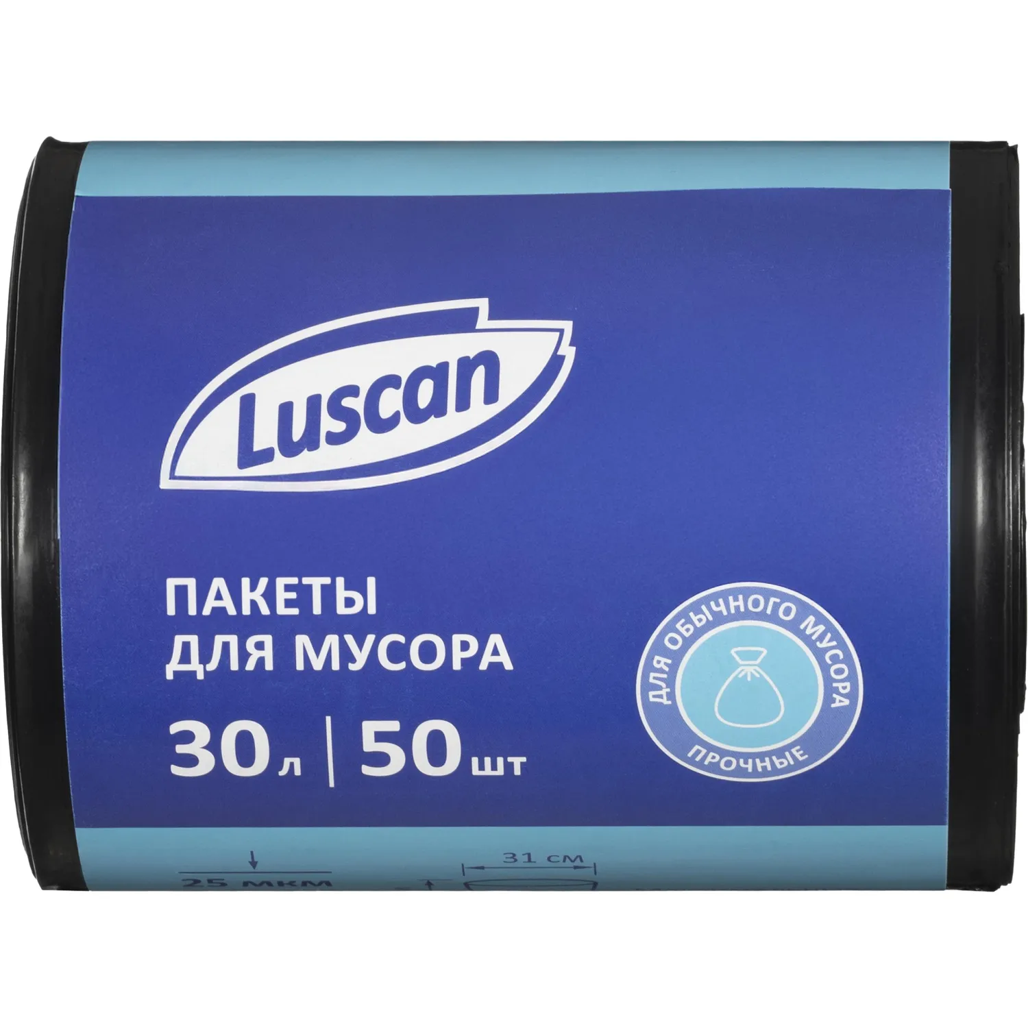 Мешки для мусора ПВД 30л 25мкм 50шт/рул черные 50x70см Luscan, 1602402К