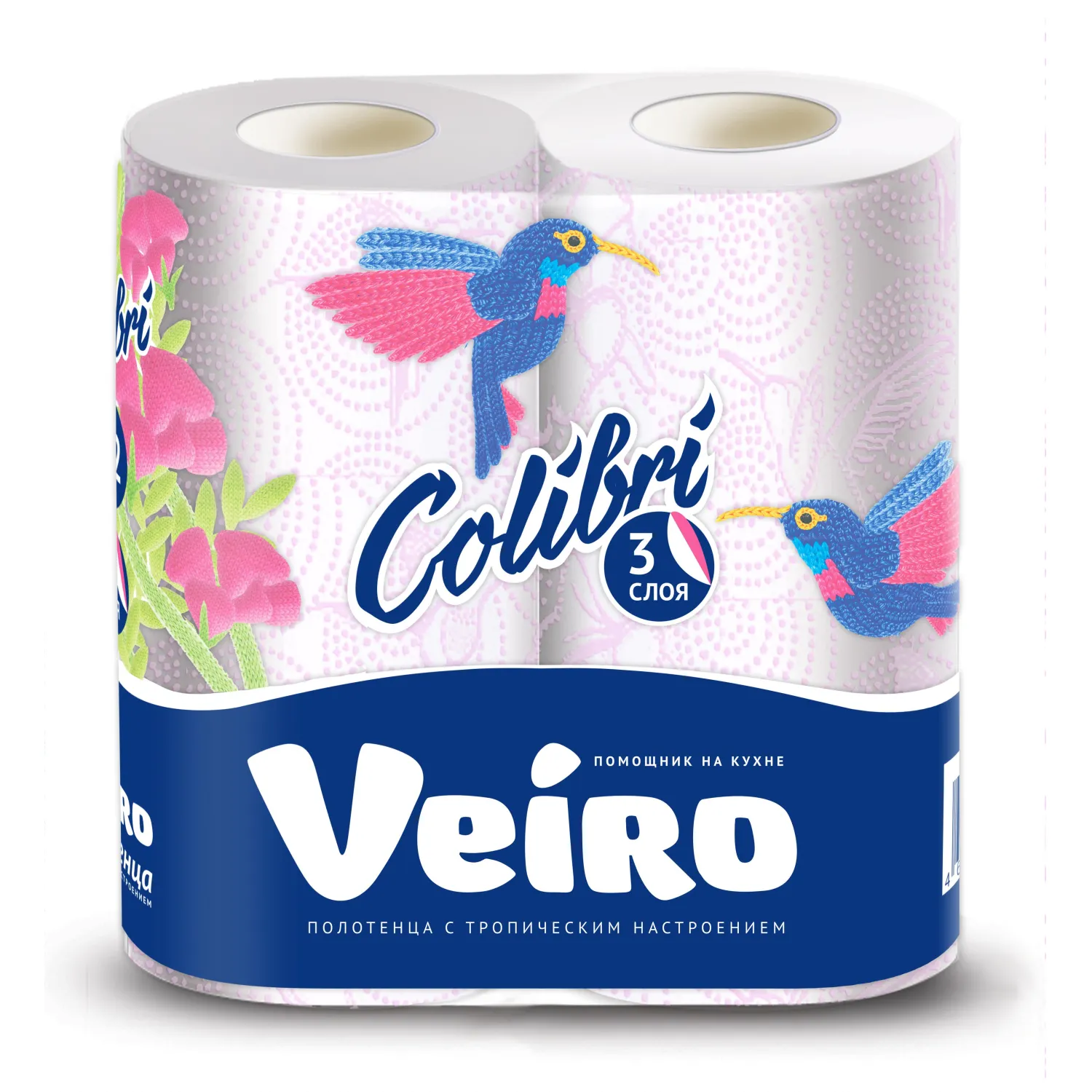 Полотенца бумажные Veiro Colibri 3сл белые с гол.тиснен 2рул/уп_8п32, 1559000К