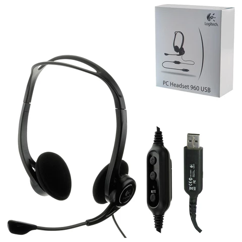 Наушники с микрофоном (гарнитура) LOGITECH PC 960, проводная, компьютерная, 2,4 м, стерео, USB, черная