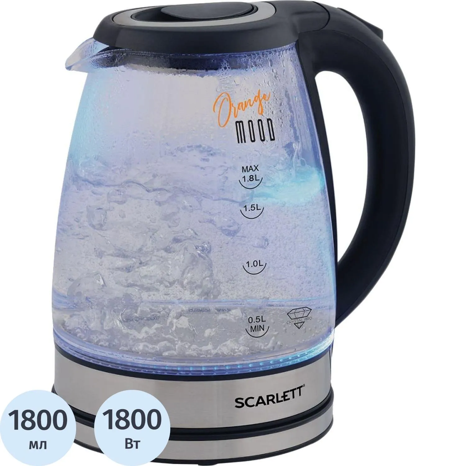 Чайник SCARLETT SC-EK27G36,электрический, стекло, 1800Вт, 1.8л, черный, 1533440К