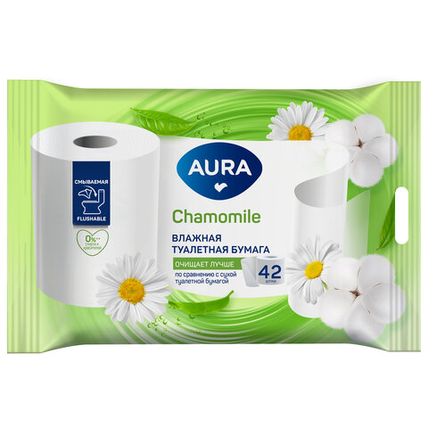 Бумага туалетная влажная смываемая 42 шт., AURA, 13216