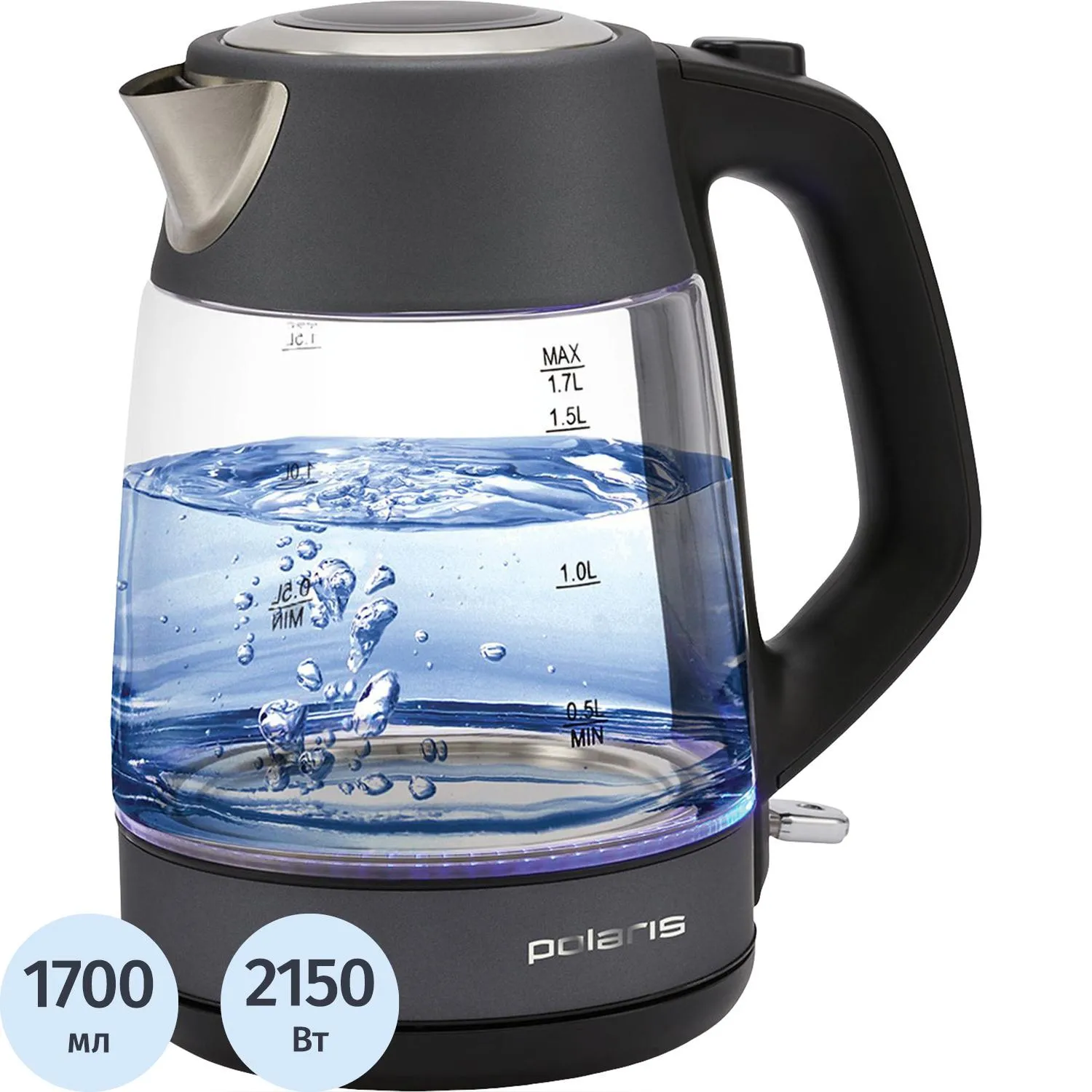 Чайник Polaris  PWK 1760CGL,1,7л, стекло,2150 Вт,подсветка,термометка, 1167507К
